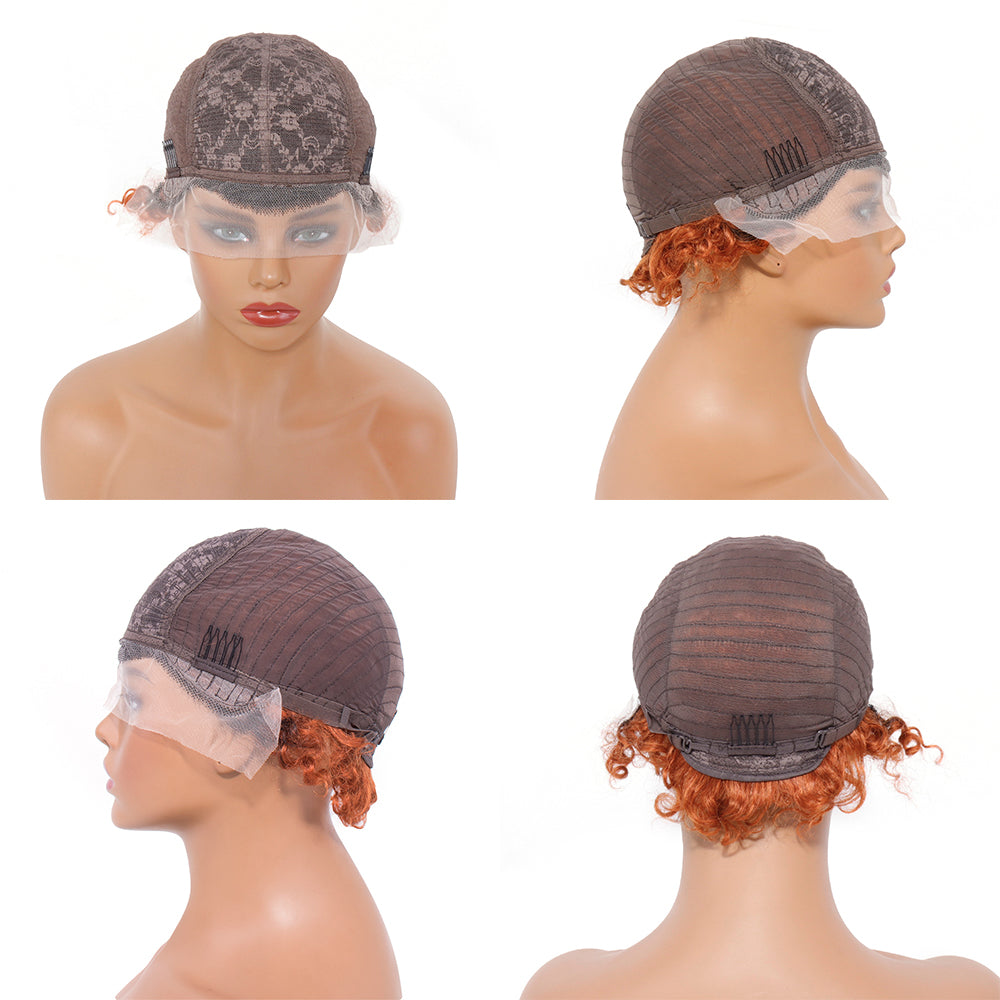 13x1 Pixie Curly 150% Density Lace Front Wig 1B/99J Color Pre Plucked with Baby Hair Glueless 1B/350 Colour 100% Human Hair