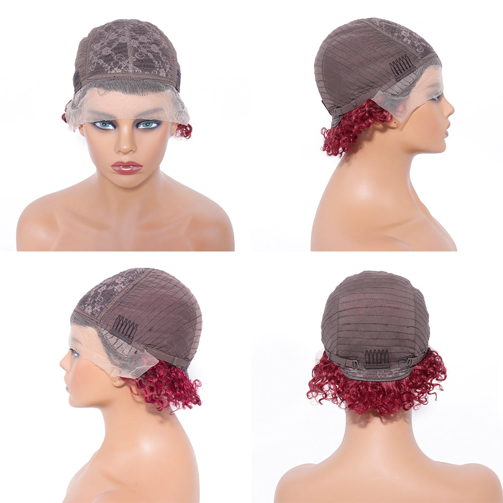 13x1 Pixie Curly 150% Density Lace Front Wig 1B/99J Color Pre Plucked with Baby Hair Glueless 1B/350 Colour 100% Human Hair