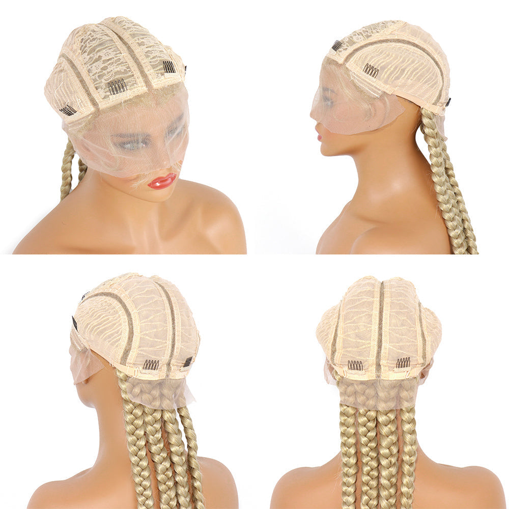 27# Synthetic Braided T4/27# Lace Wigs Natural Black and Grey/613 Color 28 Inch with Baby Hair for Fashion Black Women 4# Color