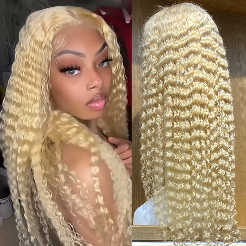 #613 Blonde Deep Wave Lace Wigs 13x4 Virgin Human Hair Wigs.