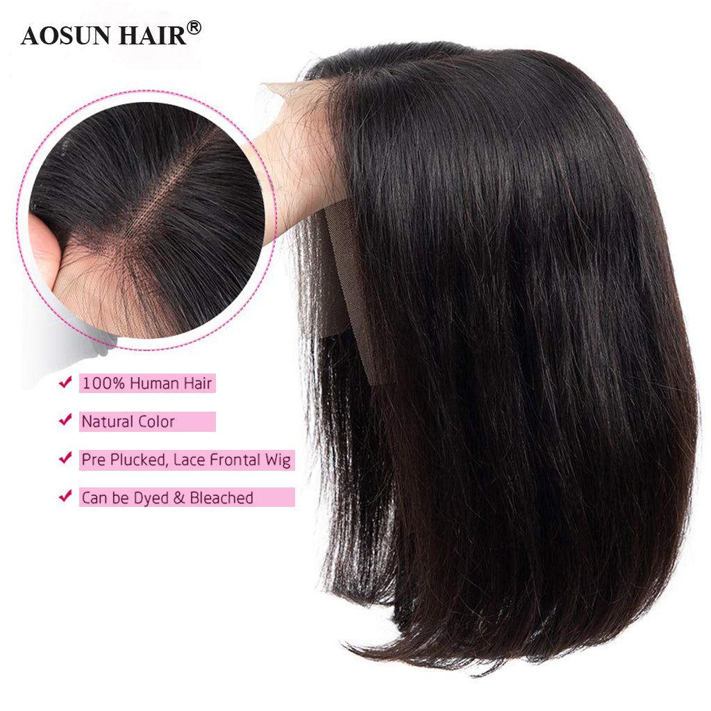 Aosun 13x6 Front Lace Straight Bob Wig Full Thick Brazilian Virgin Hair Wig